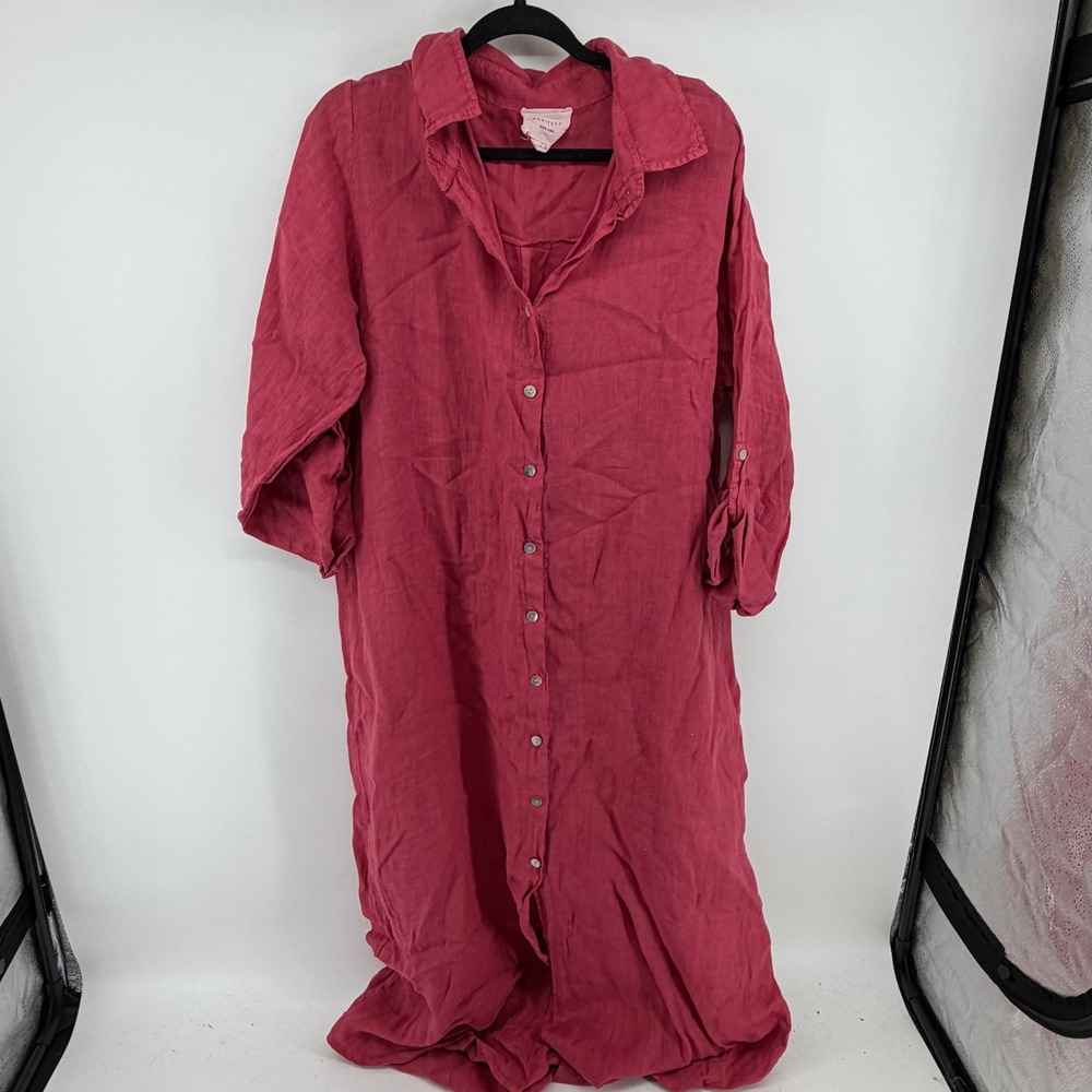 Arkitect Italy 100% Linen Maxi Shirt Dress Raspberry Pink Womens Size S/M 872203